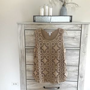 Liz Claiborne - Lace Tank - Sleeveless Top - Tan - XL